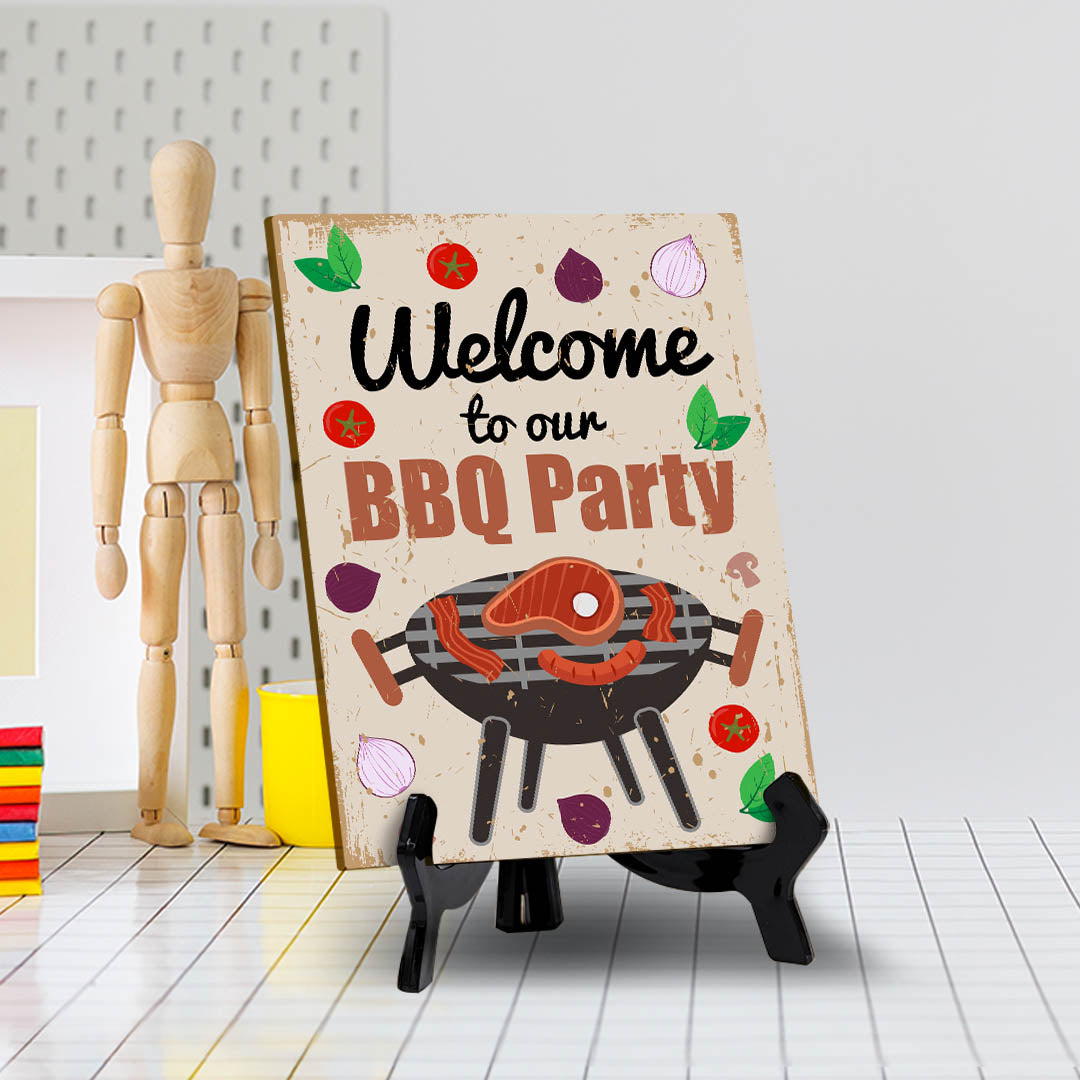 Signs ByLITA Welcome to our BBQ Party, Table Sign with Acrylic Stand (6x8“)