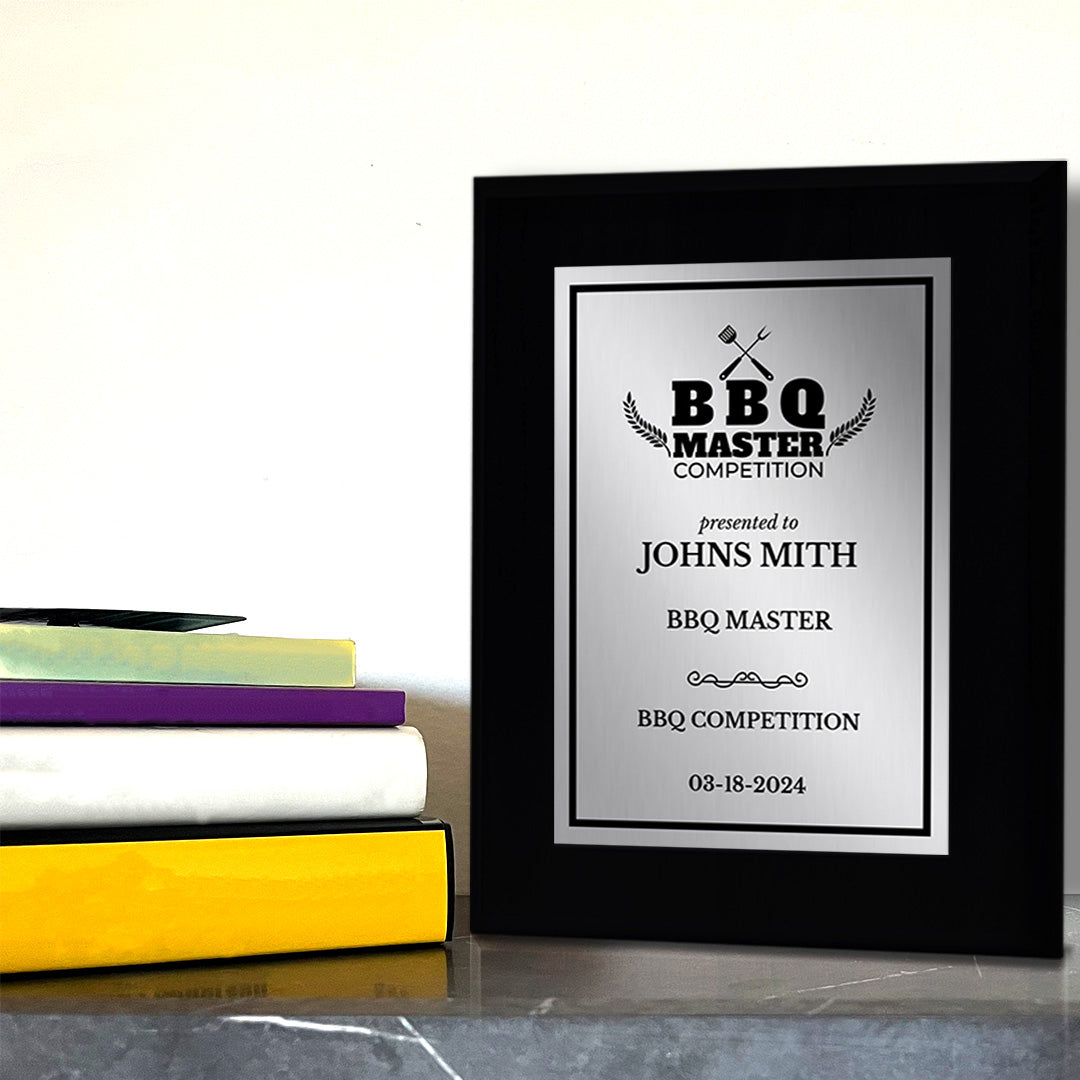 BBQ Master Competition Customizable Black Frame Award Plaque | Easel Mount Option | Achievement and Recognition Personalizable Plaques