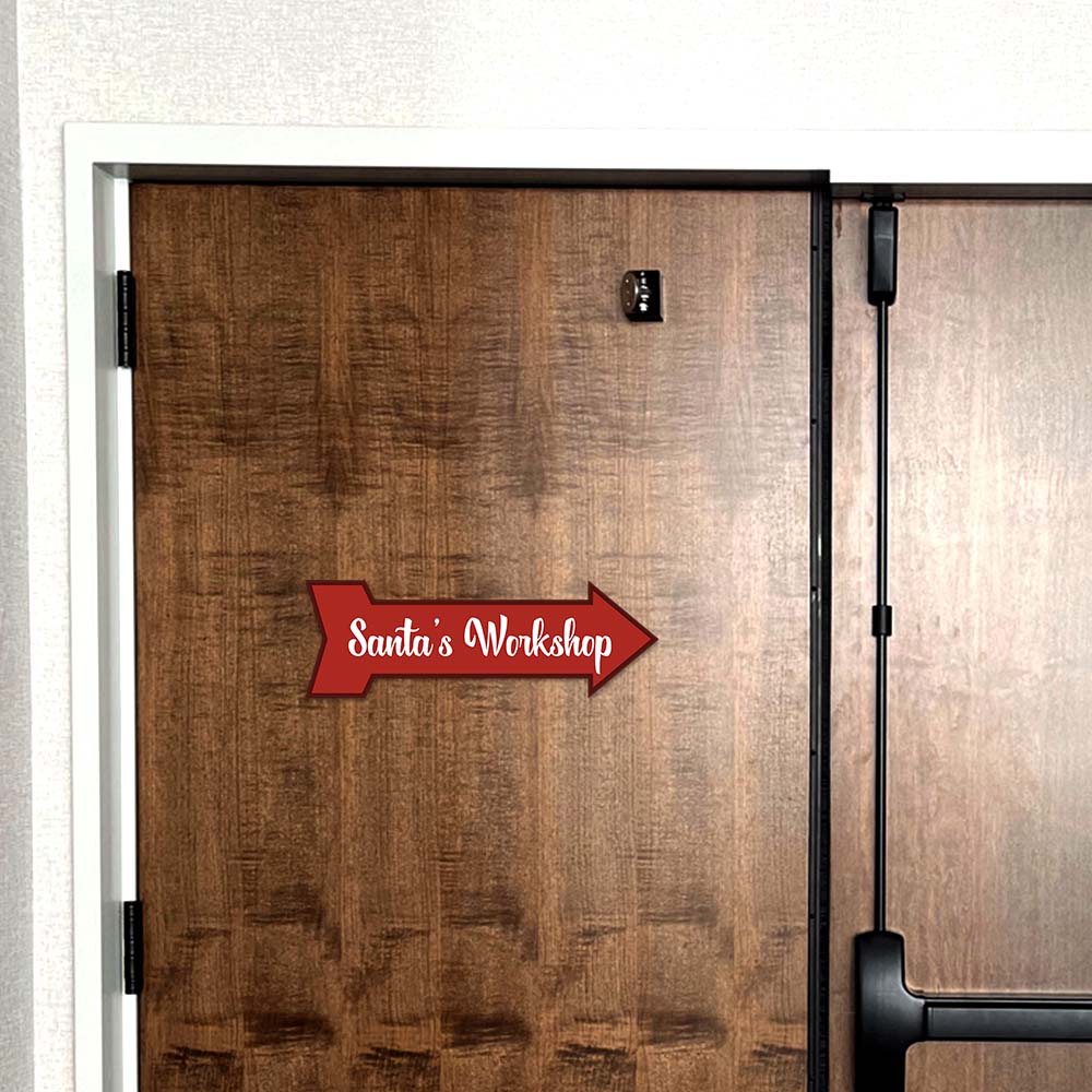 Arrow Shape Plus Santa's Workshop 12x4" Wall or Door Sign | Christmas Holiday Decoration