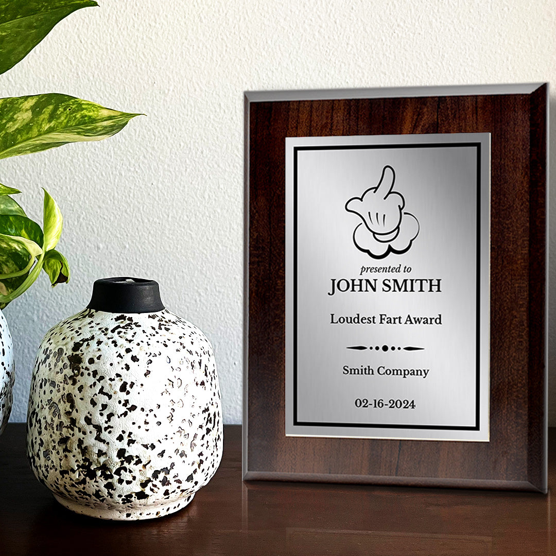 Middle Finger Novelty Funny Customizable Award Plaque |Easel Mount Option | Funny Parody Achievement Personalizable Plaques
