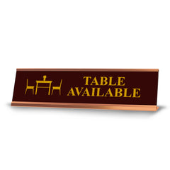 Table Available, Brown Silver Frame, Desk Sign (2x8")