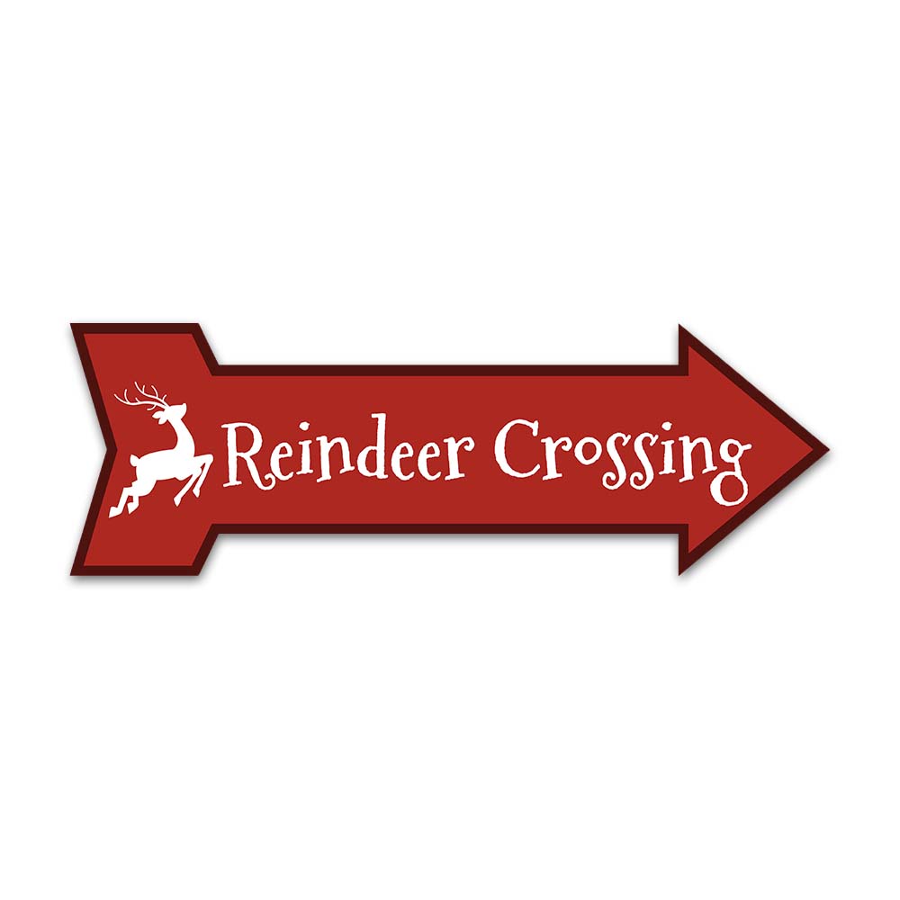 Arrow Shape Plus Reindeer Crossing 12x4" Wall or Door Sign | Christmas Holiday Decoration