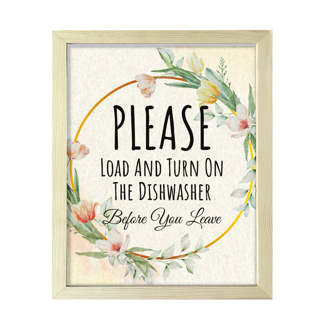 Signs ByLITA Please Load And Turn On The Dishwasher Before You Leave, Floral FRAMED Print Short Term Rentals Guest Signage, Floral FRAMED Print Short Term Rentals Guest Signage Kitchen Hospitality Wall Art