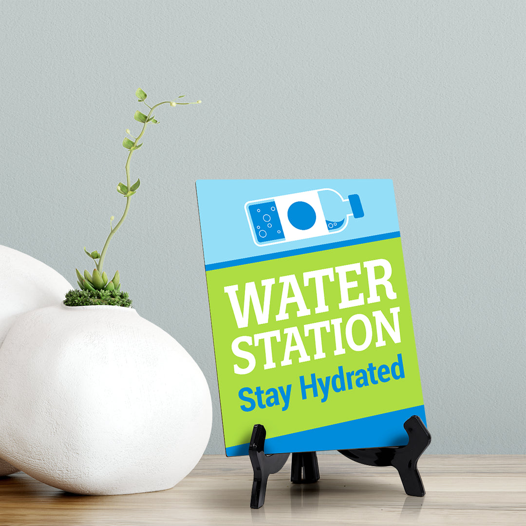 Signs ByLITA Water Station: Stay Hydrated Table Sign with Acrylic Stand (6x8“)