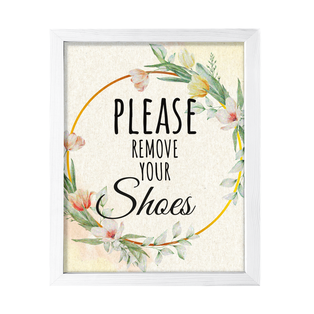 Signs ByLITA Please Remove Your Shoes, Floral FRAMED Print Short Term Rentals Guest Signage Hospitality Wall Art