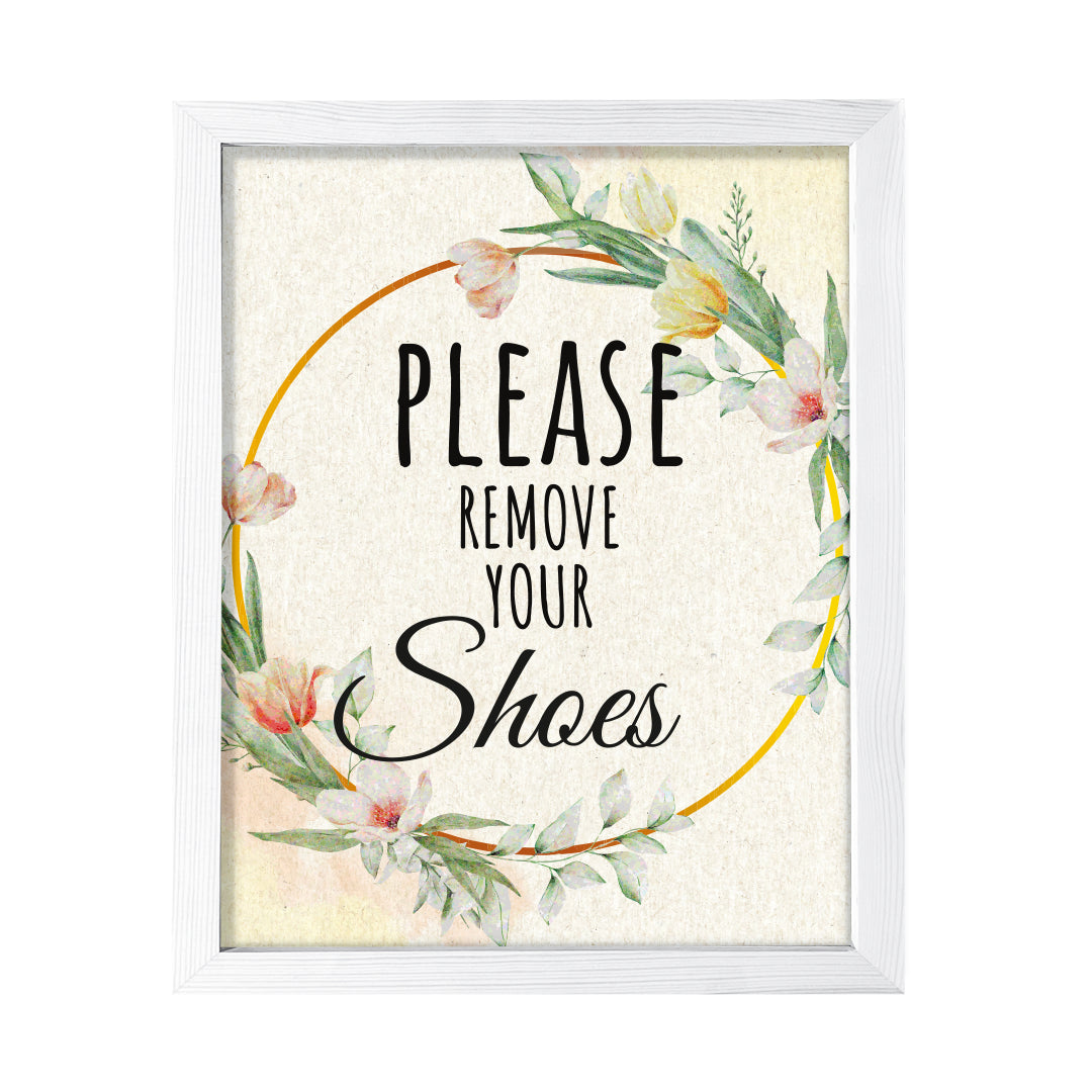 Signs ByLITA Please Remove Your Shoes, Floral FRAMED Print Short Term Rentals Guest Signage Hospitality Wall Art