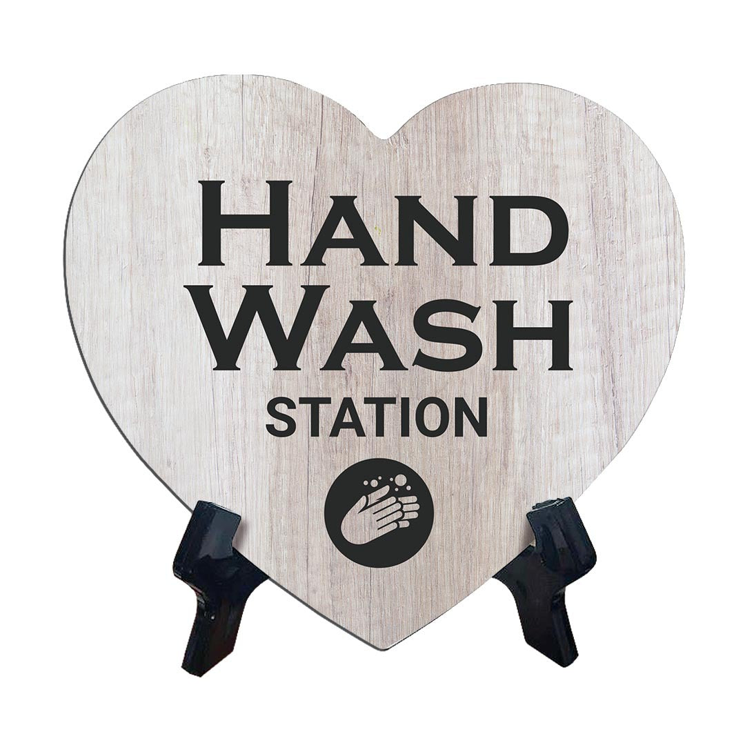 Signs ByLITA Heart Hand Wash Station, Wood Color, Table Sign (6"x5")