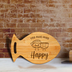 You Maki Miso Happy 14 x 8.5" Fish Shape Cutting Board | Decorative Kitchen Accessory For Sushi Lovers