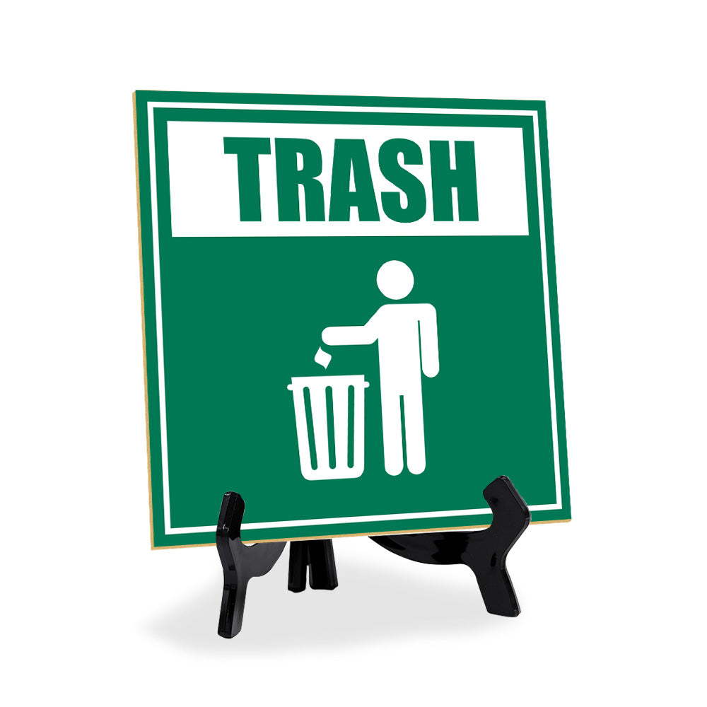 Trash 5"x 5" Square Table Sign With Acrylic Easel | Home & Office Decor
