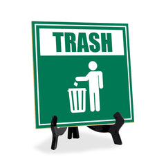 Trash 5"x 5" Square Table Sign With Acrylic Easel | Home & Office Decor