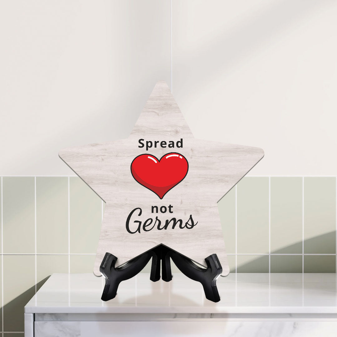 Signs ByLITA Spread Love Not Germs, Wood Color Star Table Sign (6"x5")