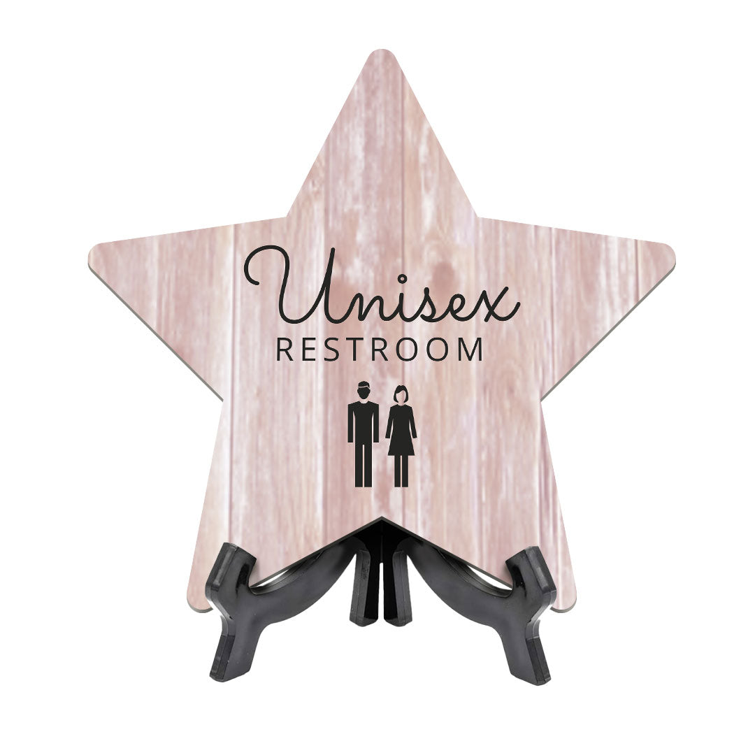 Sign ByLITA Unisex Restroom, Wood Color, Star Table Sign (6"x5")