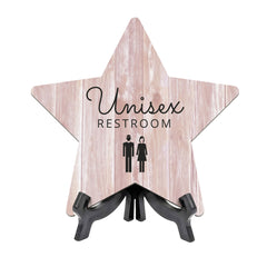 Sign ByLITA Unisex Restroom, Wood Color, Star Table Sign (6"x5")