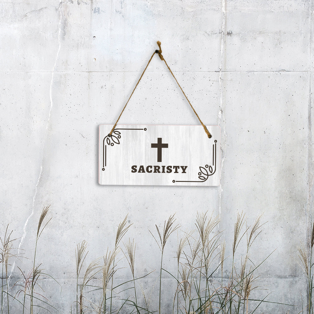 Sacristy 5x10 Hanging Plus Wall or Door Sign | Church Rustic Wood Sign