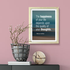 The happiness of your life depends upon the quality of your thoughts - Marcus Aurelius, Framed Print | Stoic Wisdom Inspirational Quotes