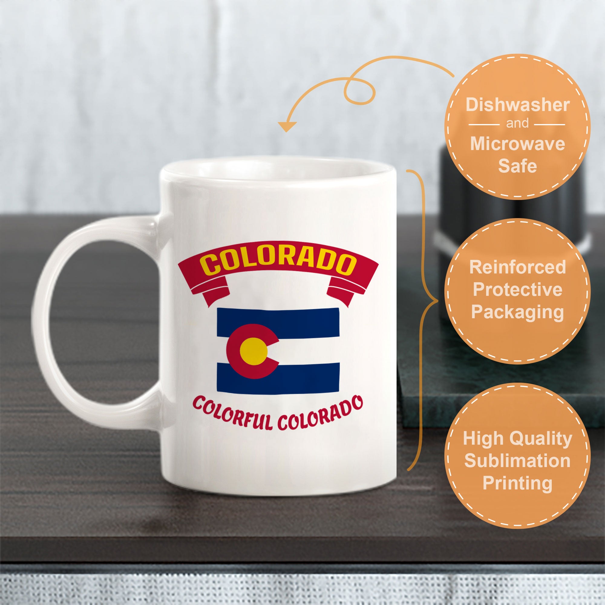 Designs ByLITA Colorado: Colorful Colorado 11oz Plastic or Ceramic Coffee Mug Elegance