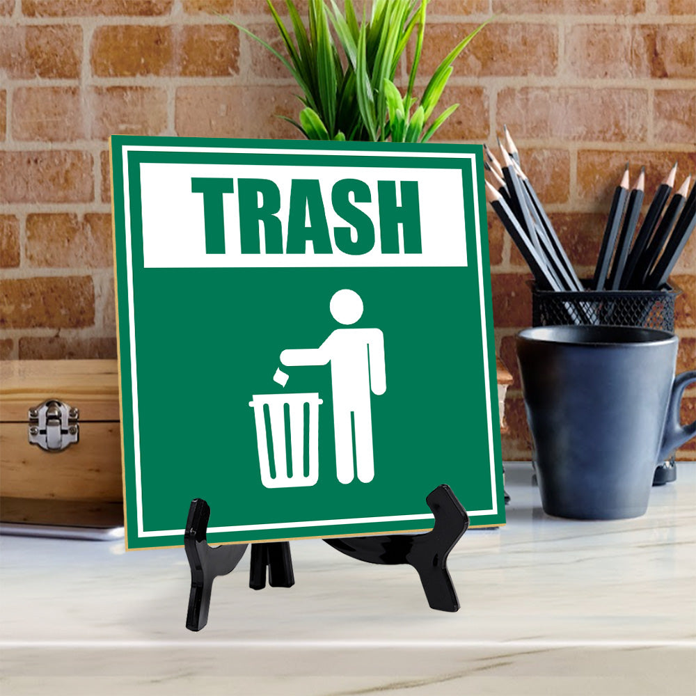 Trash 5"x 5" Square Table Sign With Acrylic Easel | Home & Office Decor
