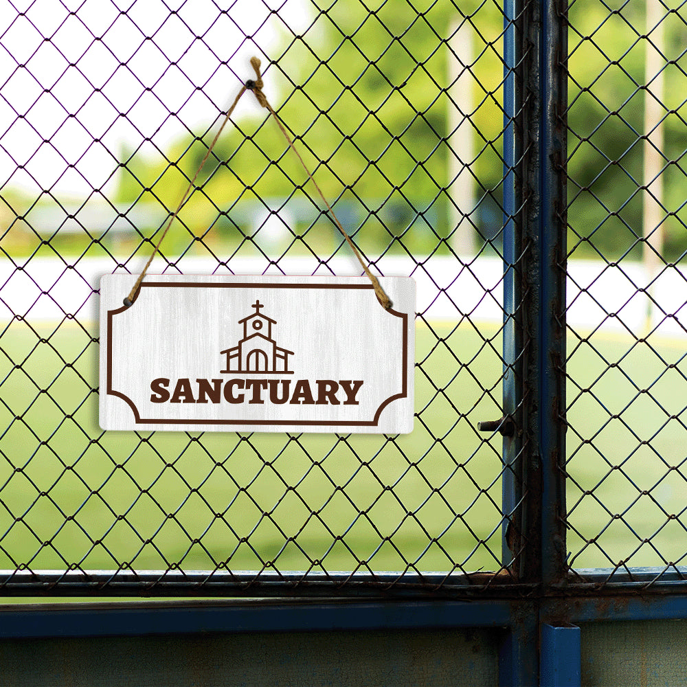 Sanctuary 5x10 Hanging Plus Wall or Door Sign | Religious Rustic Wood Sign