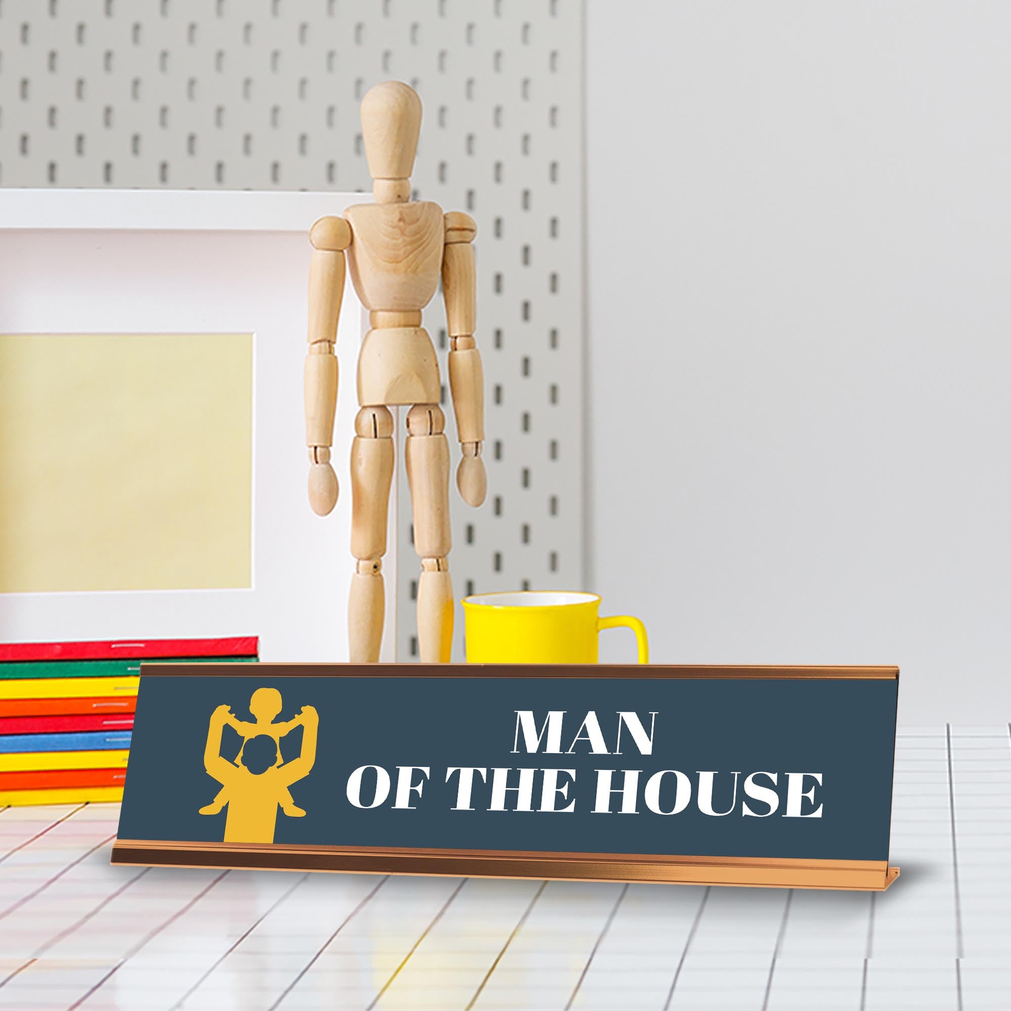 Signs ByLITA Man of The House Gold Frame, Desk Sign (2x8")
