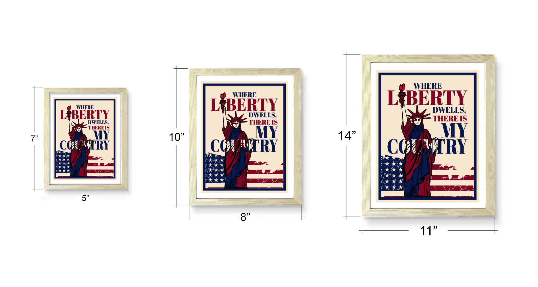 Designs ByLITA Where Liberty Dwells, There is My Country, Wall Print Art | USA Patriotic Decoration (Unframed or Framed)