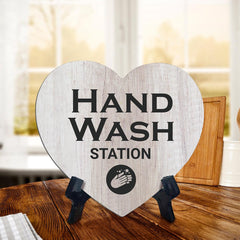 Signs ByLITA Heart Hand Wash Station, Wood Color, Table Sign (6"x5")