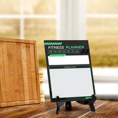 Fitness Planner Dry Wipe Table Sign with Acrylic Stand (6x8“) Office And Home Reminders | Personal Schedule | No Pen Included