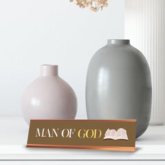 Man Of God, Gold Frame, Desk Sign (2x8")