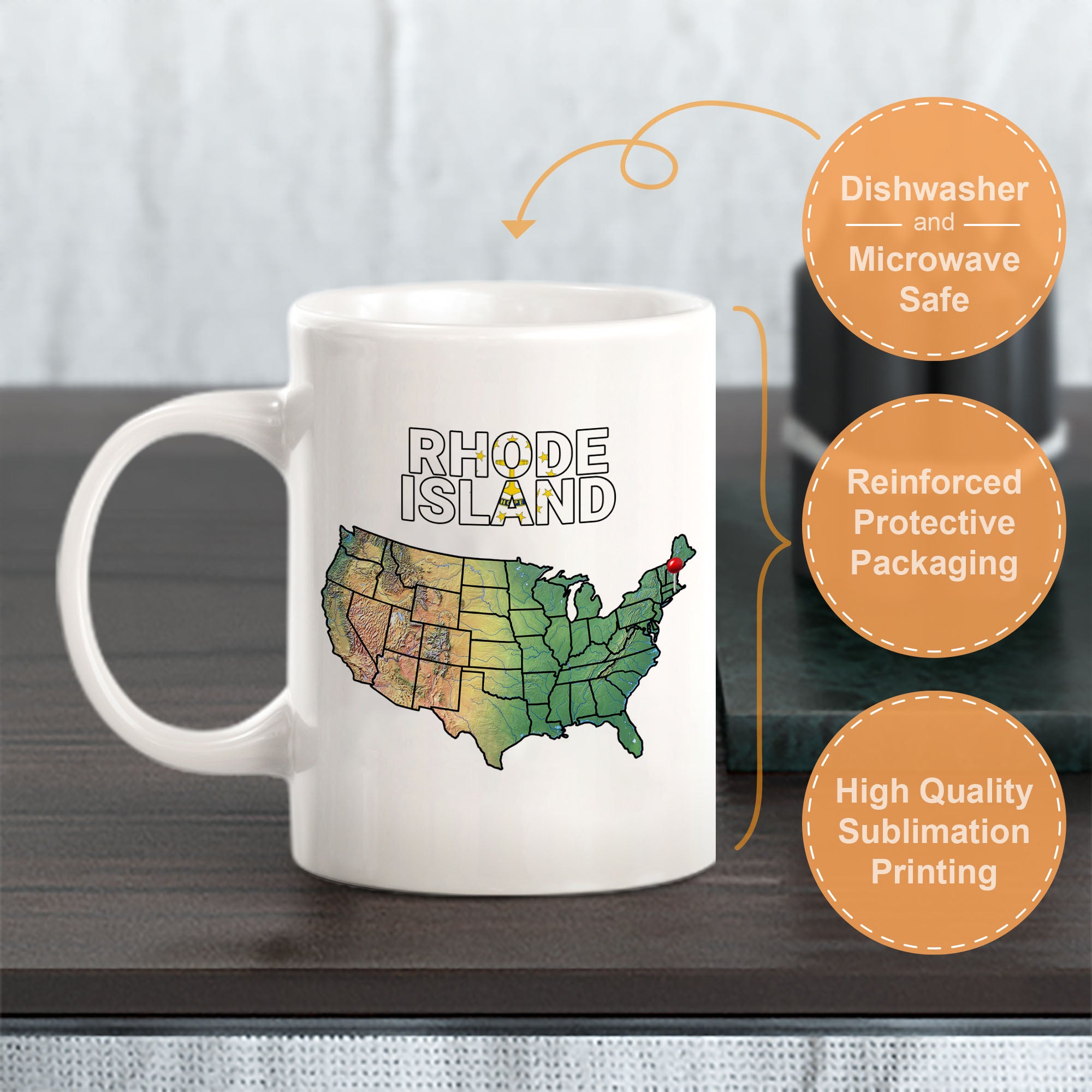 Designs ByLITA Rhode Island: Ocean State 11oz Plastic or Ceramic Coffee Mug | State Pride Collection