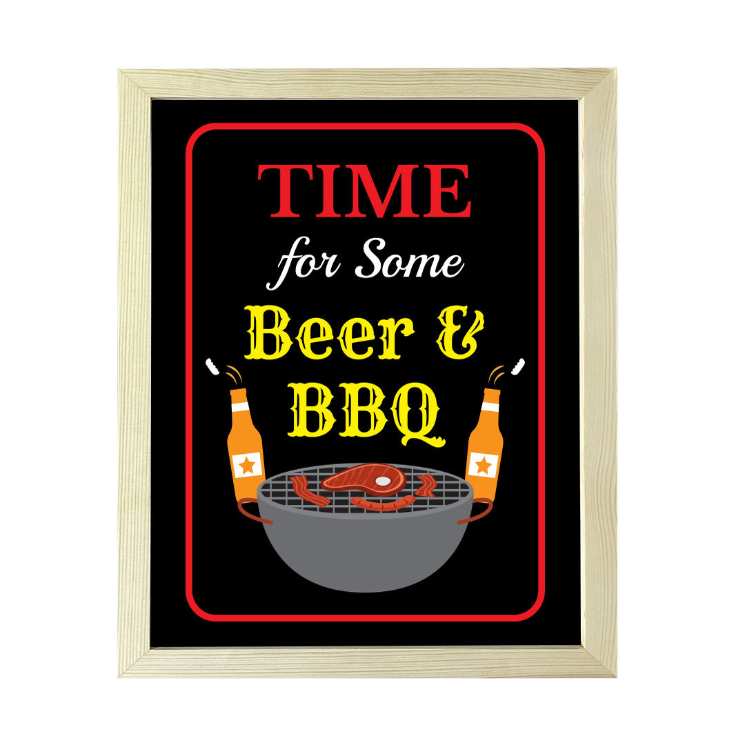 Designs ByLITA Time For Some Beer & BBQ, Framed Wall Art Print | Funny Home Decor