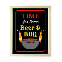 Designs ByLITA Time For Some Beer & BBQ, Framed Wall Art Print | Funny Home Decor