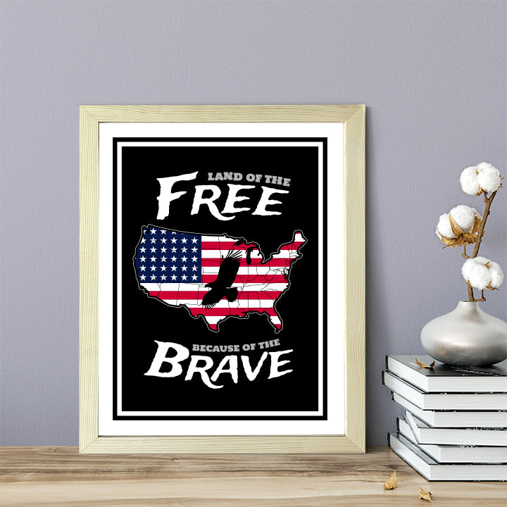 Designs ByLITA Land of The Free Because of the Brave, Wall Print Art | USA Patriotic Decoration (Unframed or Framed)
