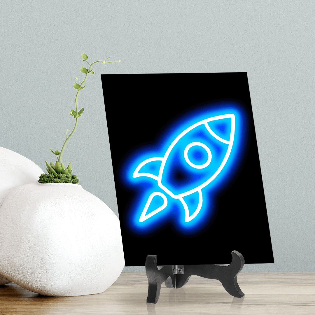 Rocket Neon Graphic Style Table Sign with Acrylic Stand (6x8“) | Live Streamer Gaming Themed Decoration