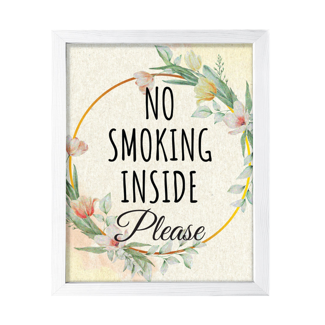 Signs ByLITA No Smoking Inside Please, Floral FRAMED Print Short Term Rentals Guest Signage Hospitality Wall Art