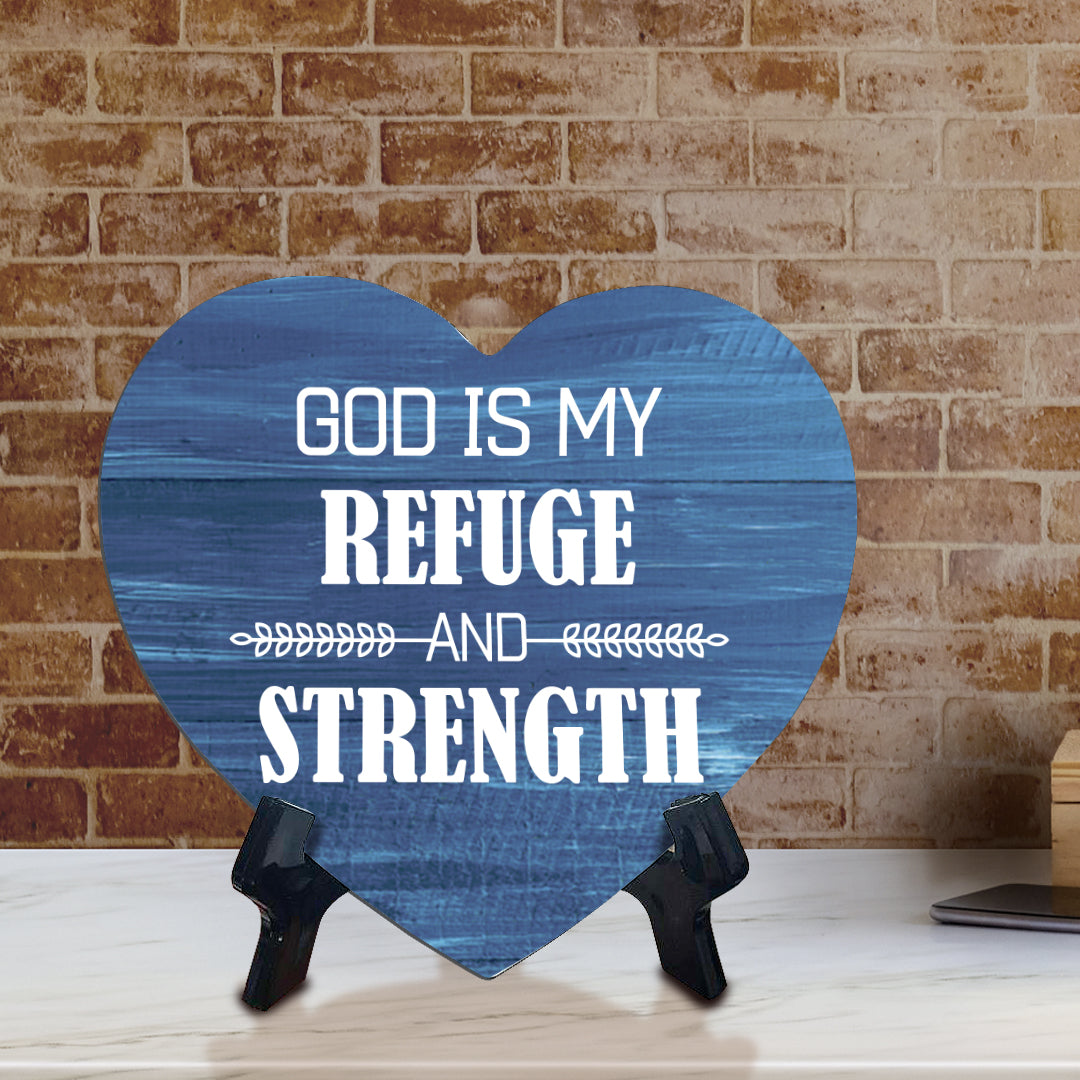 Signs ByLITA Heart God is my refuge and strength, Wood Color, Table Sign (6"x5")