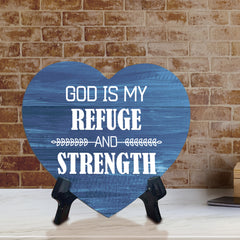 Signs ByLITA Heart God is my refuge and strength, Wood Color, Table Sign (6"x5")