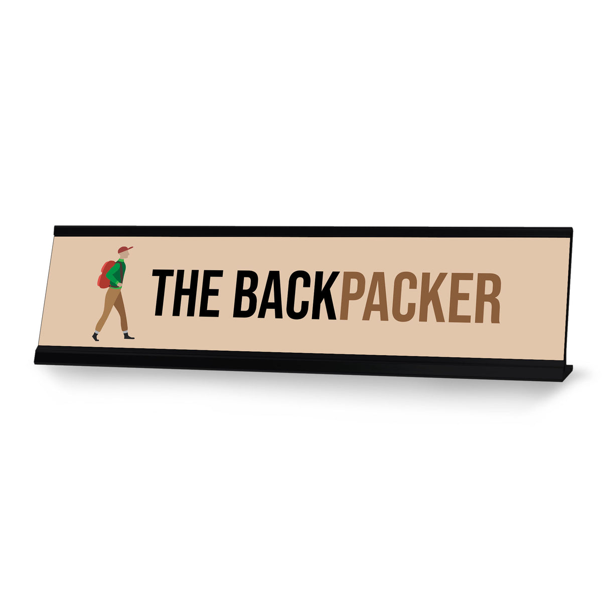 The Backpacker, Black Frame Desk Sign (2x8)