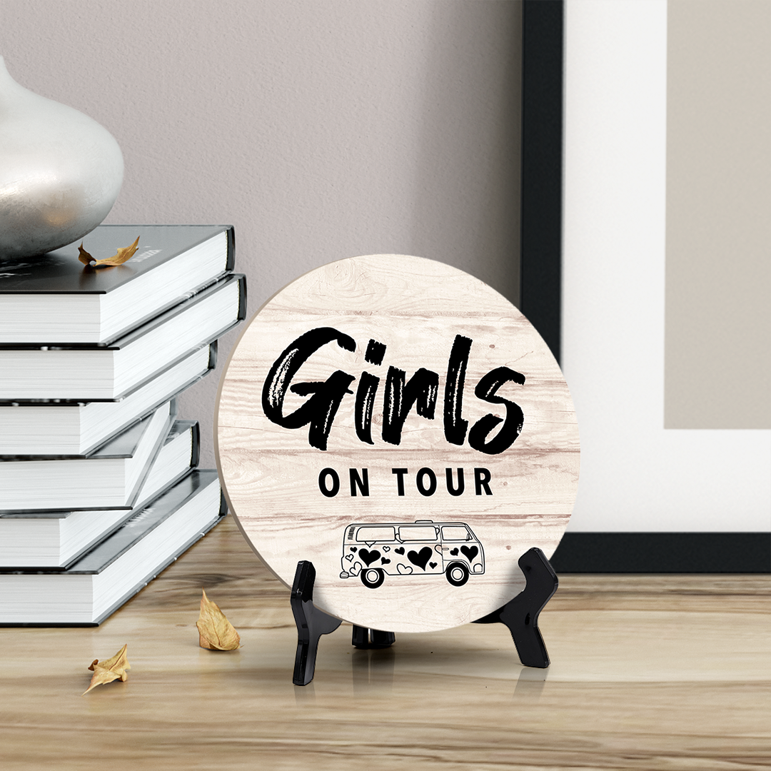 Signs ByLITA Circle Round Girls On Tour Table Sign (5x5")