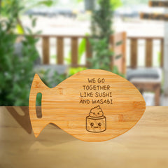 We Go Together Like Sushi And Wasabi 14 x 8.5" Fish Shape Cutting Board | Decorative Kitchen Accessory For Sushi Lovers