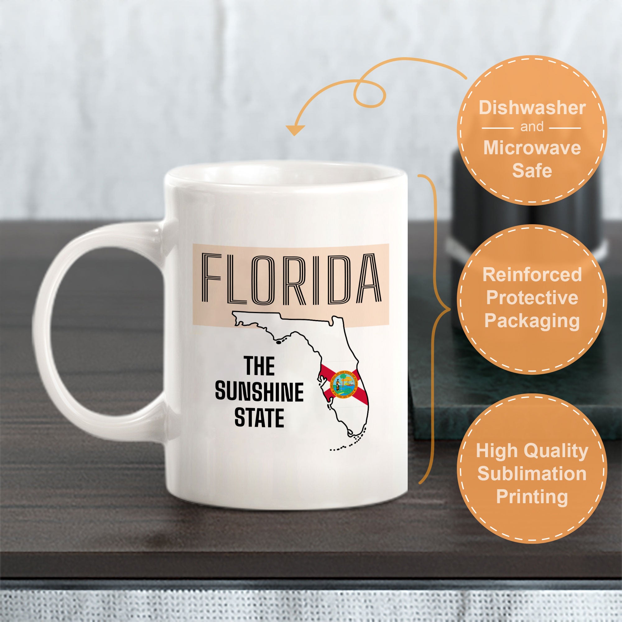Designs ByLITA Florida: The Sunshine State 11oz Plastic or Ceramic Coffee Mug | State Pride Collection