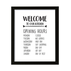 Welcome To Our Kitchen, Framed Wall Art, Home Décor Prints