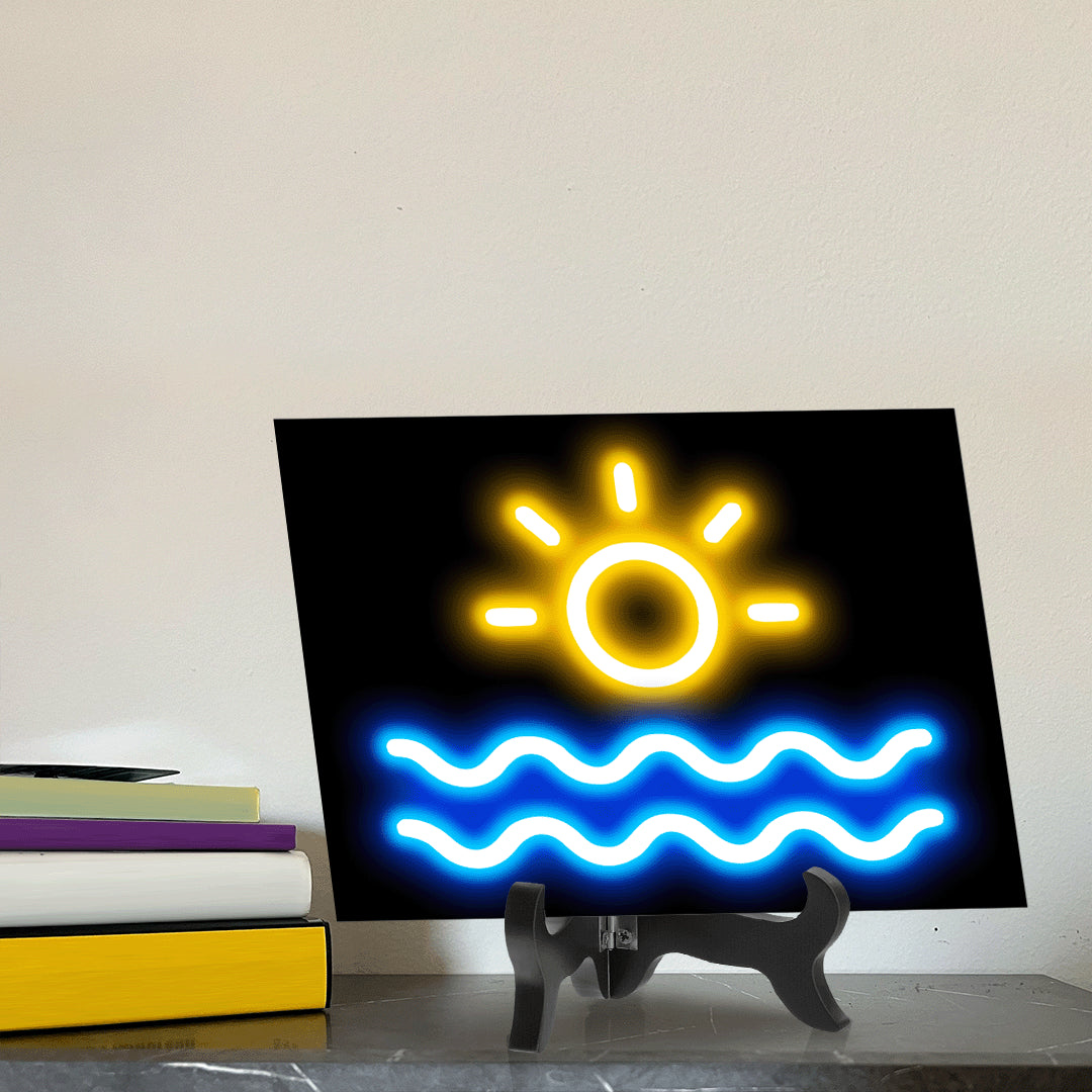 Sun Neon Graphic Style Table Sign with Acrylic Stand (6x8“) | Live Streamer Gaming Themed Decoration