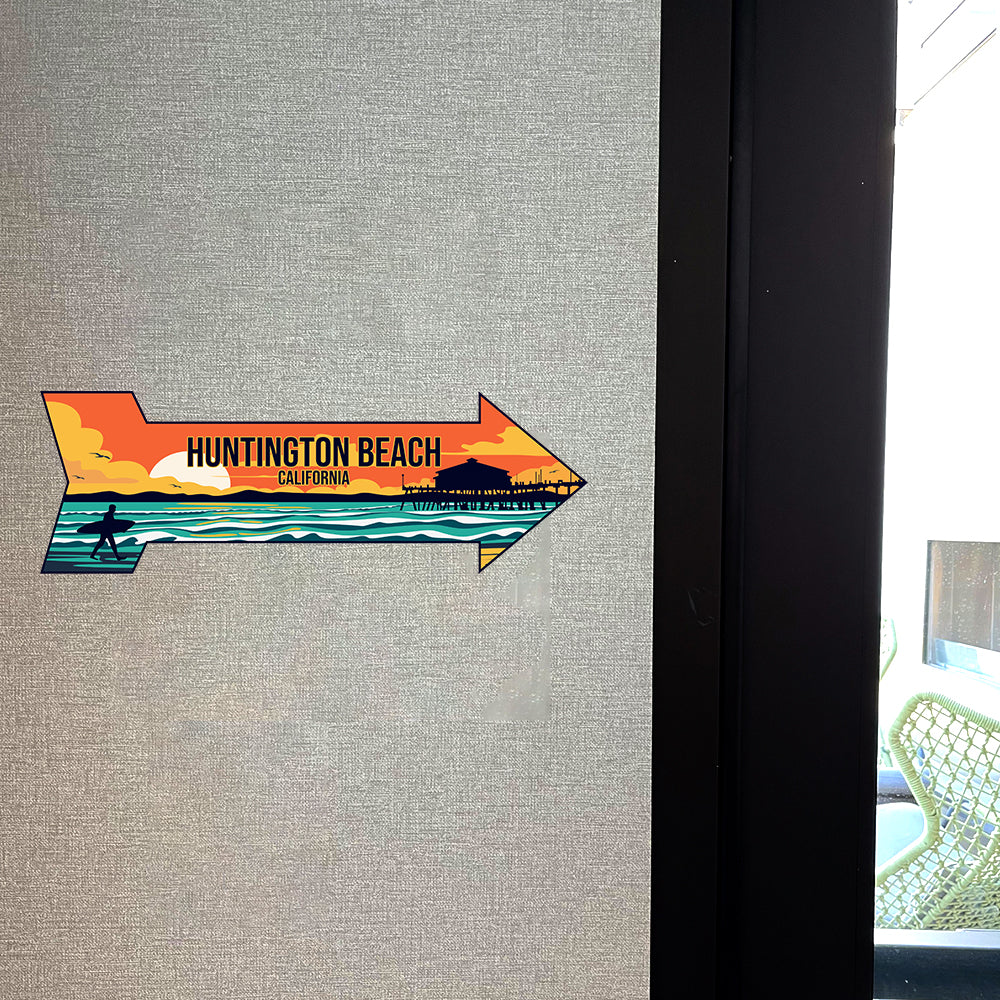 Arrow Shape Plus Huntington Beach, California 12x4" Wall or Door Sign | Stylish Famous US Beach Souvenirs