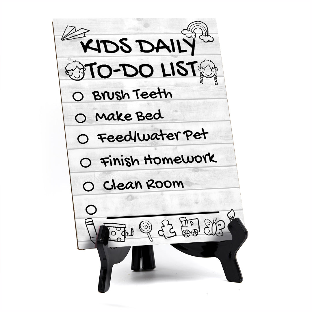 Kids Daily to Do List Checklist Wipe Dry Table Sign (6x8) Office And Home Reminders | Personal Schedule | No Pen Included