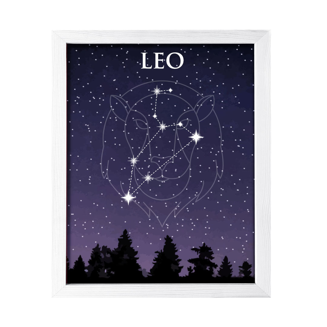 Designs ByLITA Leo Zodiac Sign Night Sky, Wall Print Art | Home and Office Decor | Astrology Star Sign Bedroom Decoration | Perfect Gift