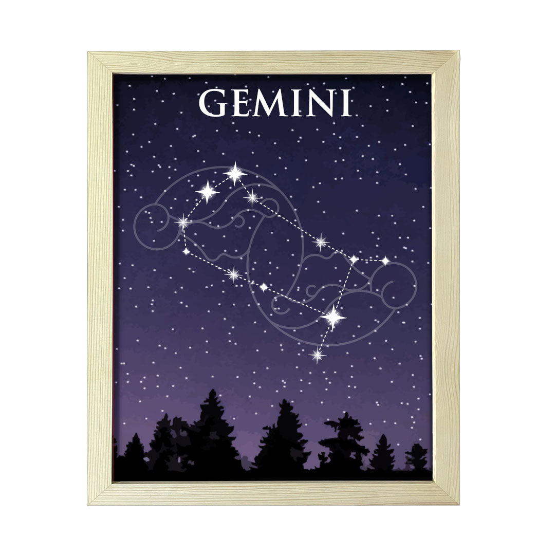 Designs ByLITA Gemini Zodiac Sign Night Sky, Wall Print Art | Home and Office Decor | Astrology Star Sign Bedroom Decoration | Perfect Gift
