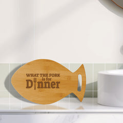 What the Fork Is For Dinner (14 x 8.5") Fish Shape Cutting Board | Funny Decorative Kitchen Chopping Board