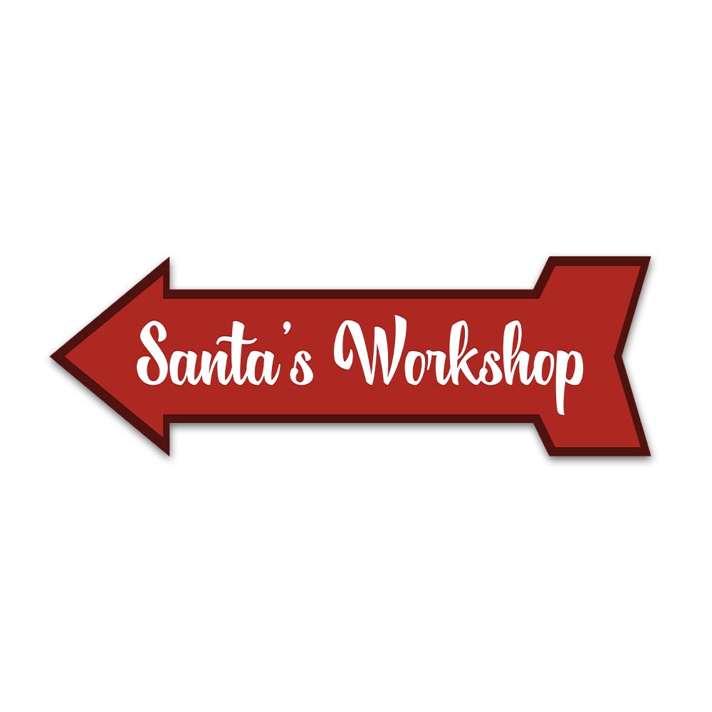 Arrow Shape Plus Santa's Workshop 12x4" Wall or Door Sign | Christmas Holiday Decoration