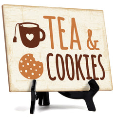 Signs ByLITA Tea and Cookies Station Wedding Decoration Table Sign with Acrylic Stand (6x8“)