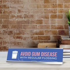 Signs ByLITA Avoid Gum Disease with Regular Flossing Dental Office Decor Silver Frame, Desk Sign (2x8“)