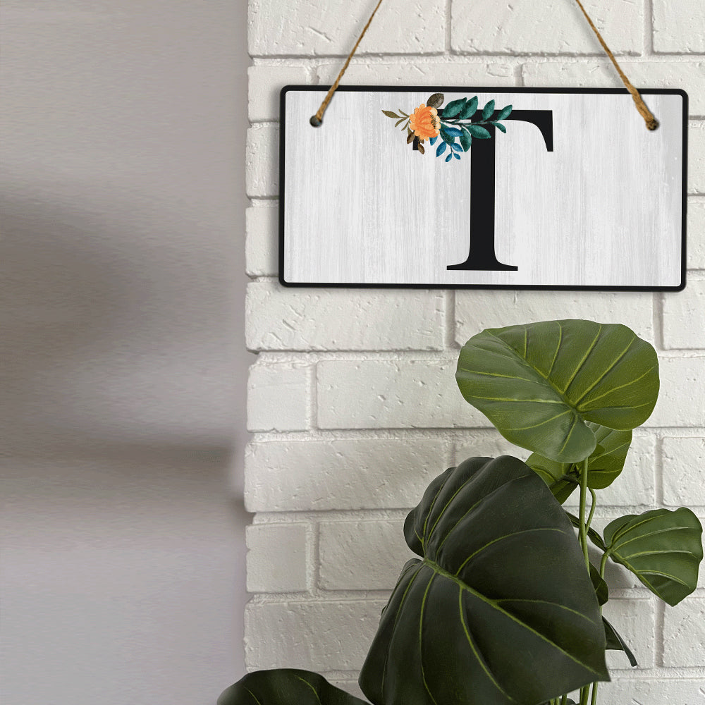 T Flower Decor 5x10 Hanging Wall or Door Sign | Alphabet Letter Room Decoration
